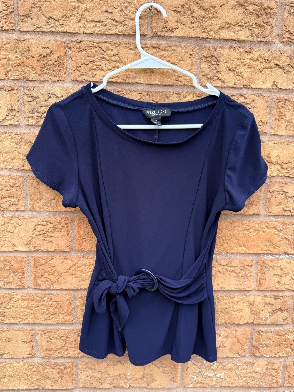 💫10/$25 • Perceptions Navy Short-Sleeve Tie-Waist Top